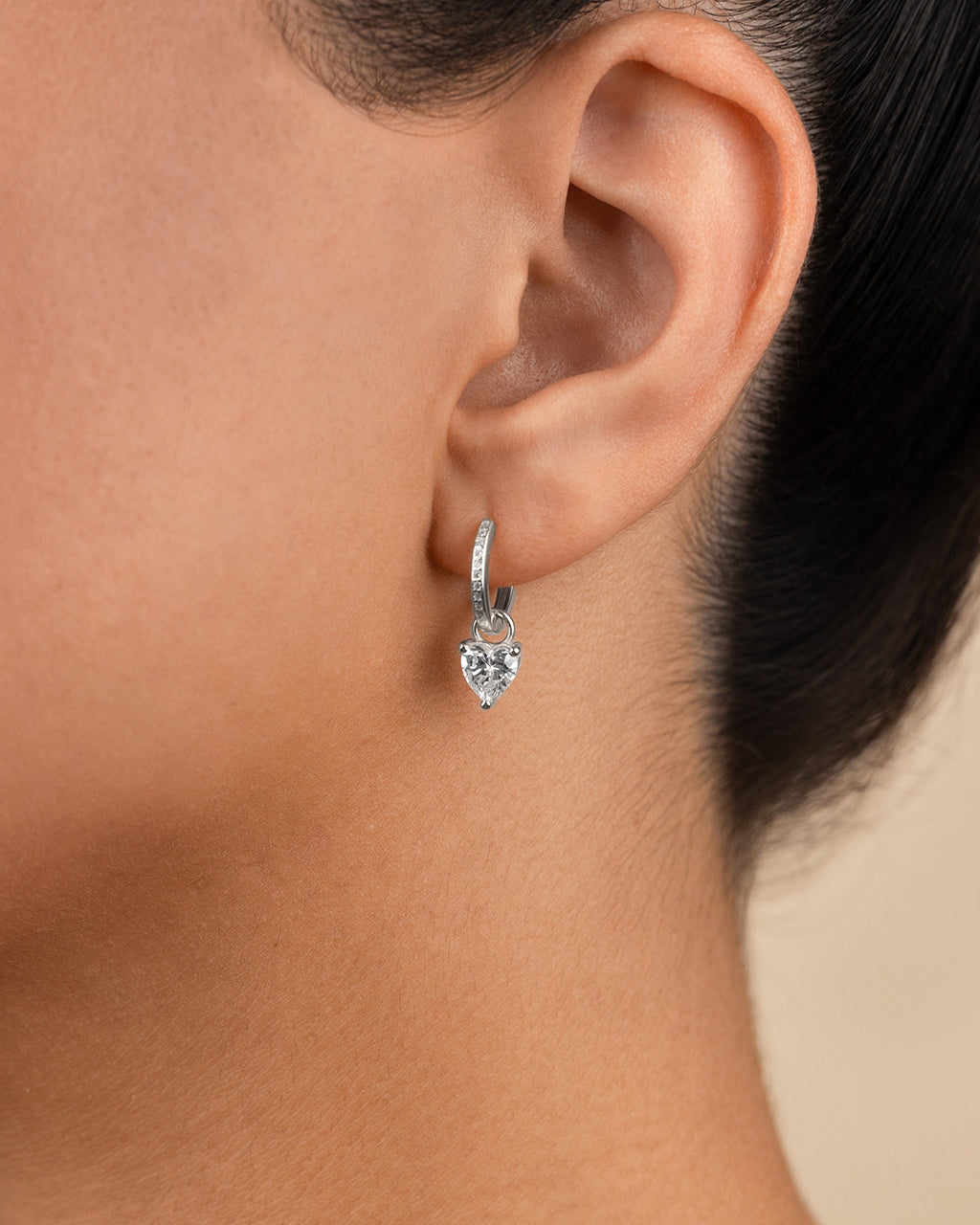 Sterling Silver Eugenia Heart Cut CZ Dangle Micro Hoops