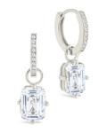 Sterling Silver Emerald Cut CZ Micro Hoop Dangle Earrings - Sterling Forever