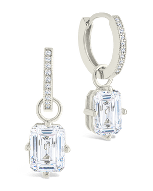 Sterling Silver Emerald Cut CZ Micro Hoop Dangle Earrings