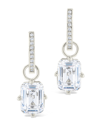 Sterling Silver Emerald Cut CZ Micro Hoop Dangle Earrings - Sterling Forever