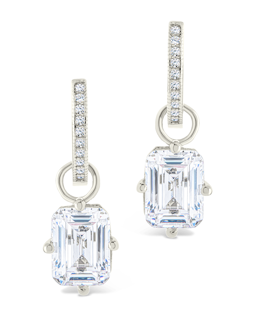 Sterling Silver Emerald Cut CZ Micro Hoop Dangle Earrings - Sterling Forever