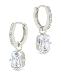 Sterling Silver Emerald Cut CZ Micro Hoop Dangle Earrings - Sterling Forever