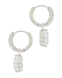 Sterling Silver Emerald Cut CZ Micro Hoop Dangle Earrings - Sterling Forever