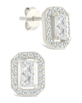 Sterling Silver Emerald Cut Brilliant Halo Studs - Sterling Forever