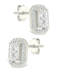 Sterling Silver Emerald Cut Brilliant Halo Studs - Sterling Forever