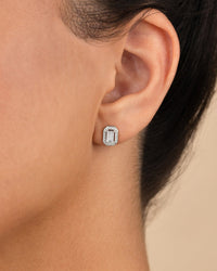 Sterling Silver Emerald Cut Brilliant Halo Studs - Sterling Forever