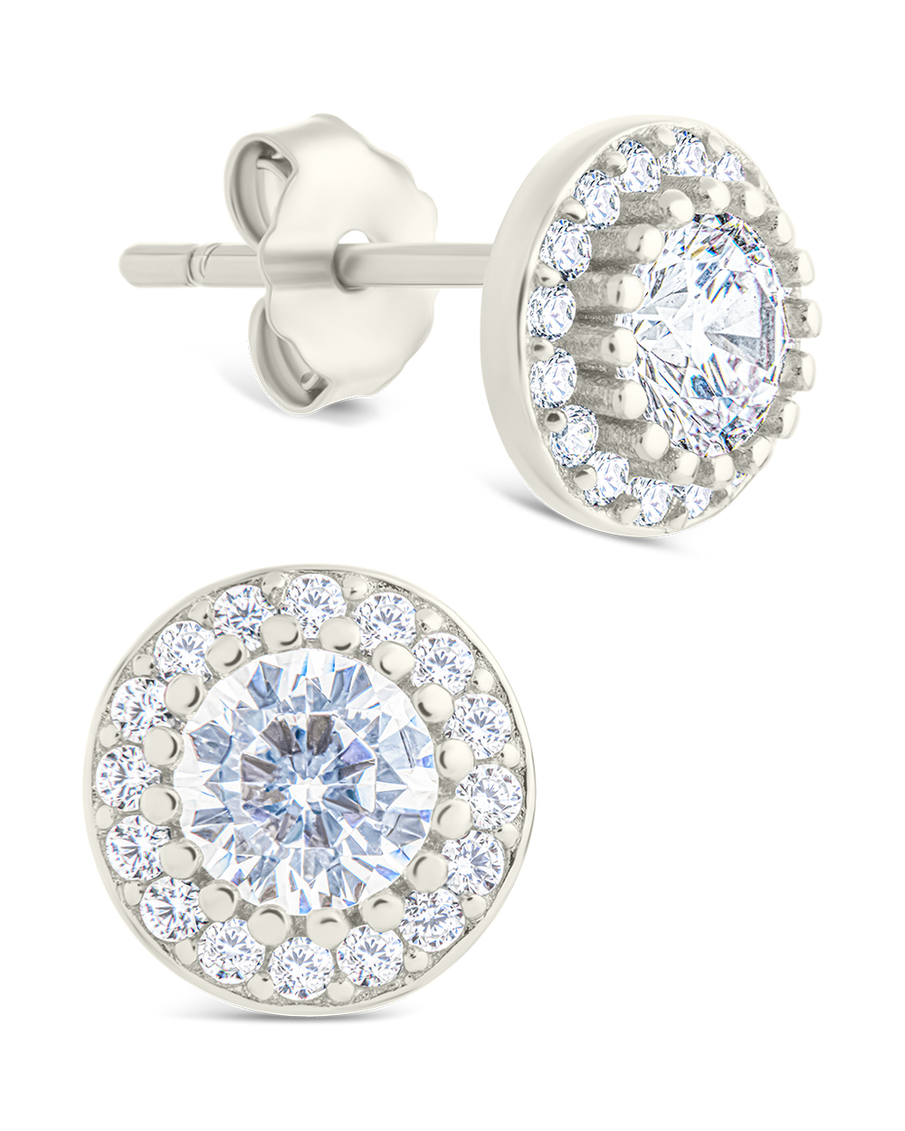 Sterling Silver Round Cut Brilliant Halo Studs