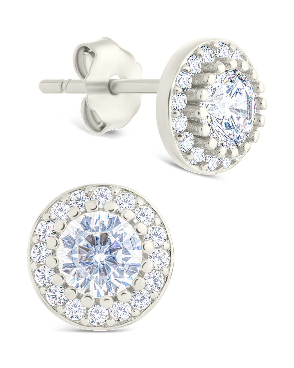 Sterling Silver Round Cut Brilliant Halo Studs