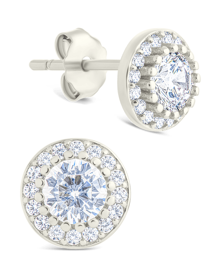 Sterling Silver Round Cut Brilliant Halo Studs