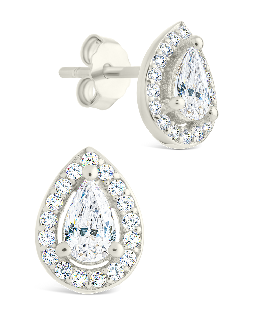 Sterling Silver Pear Cut Brilliant Halo Studs