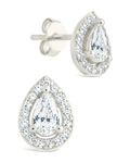 Sterling Silver Pear Cut Brilliant Halo Studs - Sterling Forever