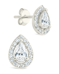 Sterling Silver Pear Cut Brilliant Halo Studs - Sterling Forever