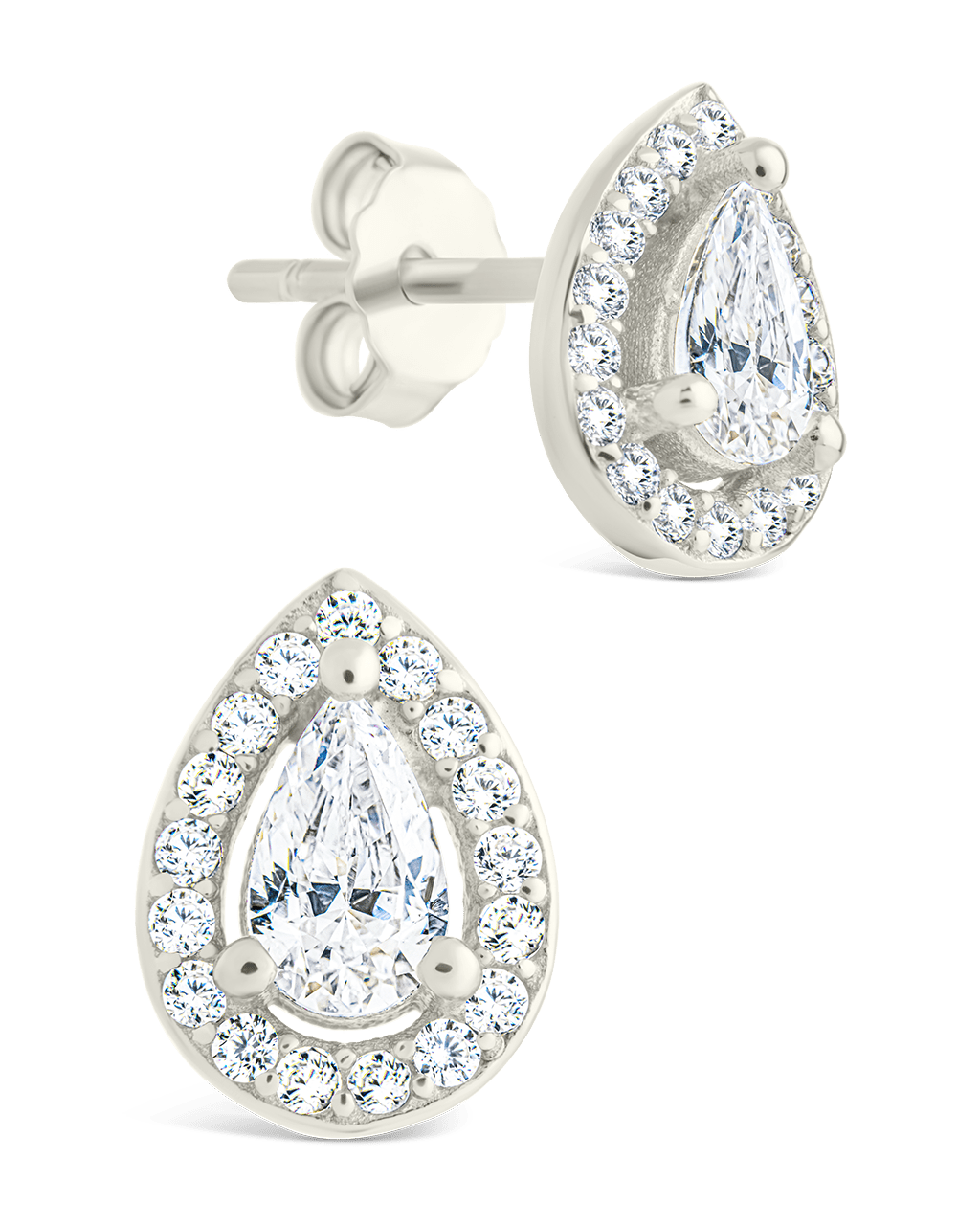 Sterling Silver Pear Cut Brilliant Halo Studs - Sterling Forever