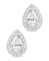 Sterling Silver Pear Cut Brilliant Halo Studs - Sterling Forever
