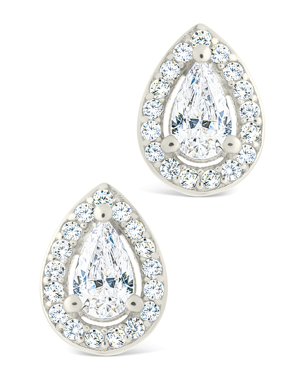 Sterling Silver Pear Cut Brilliant Halo Studs - Sterling Forever
