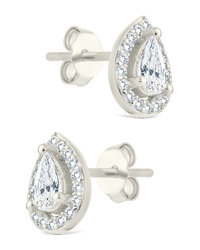 Sterling Silver Pear Cut Brilliant Halo Studs - Sterling Forever