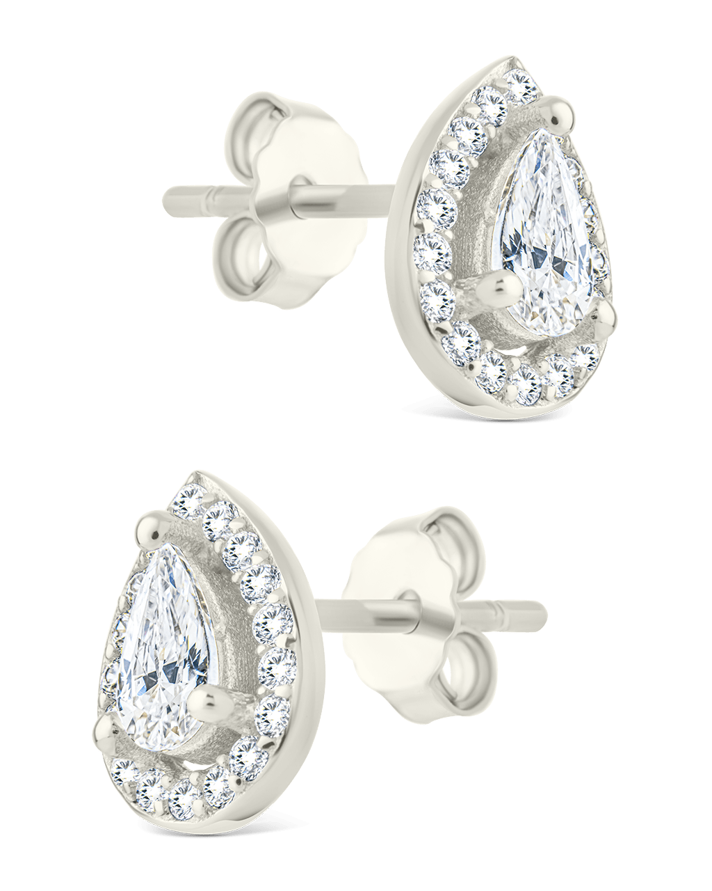 Sterling Silver Pear Cut Brilliant Halo Studs - Sterling Forever