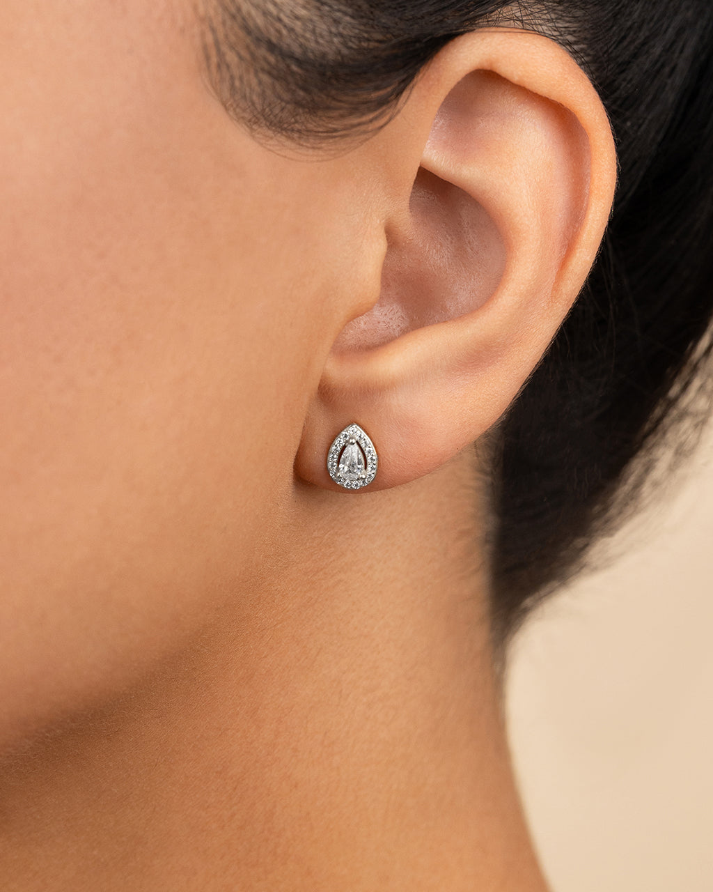 Sterling Silver Pear Cut Brilliant Halo Studs