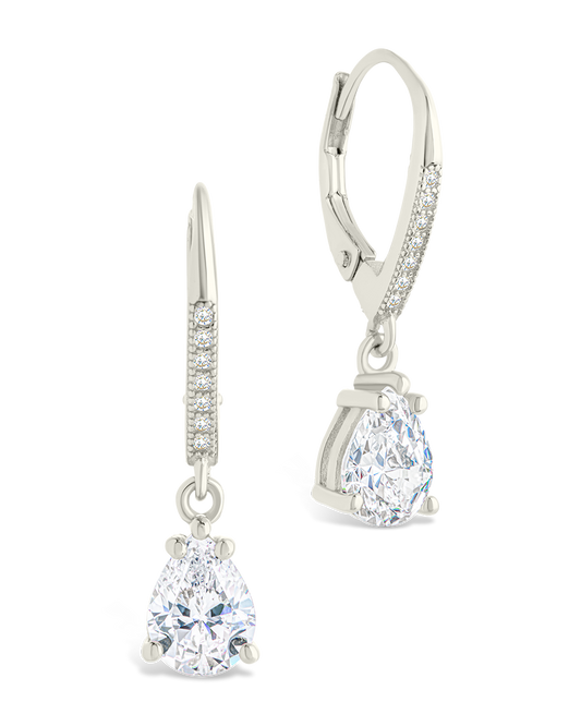 Sterling Silver Angelica Pear Cut CZ French Clip Earrings