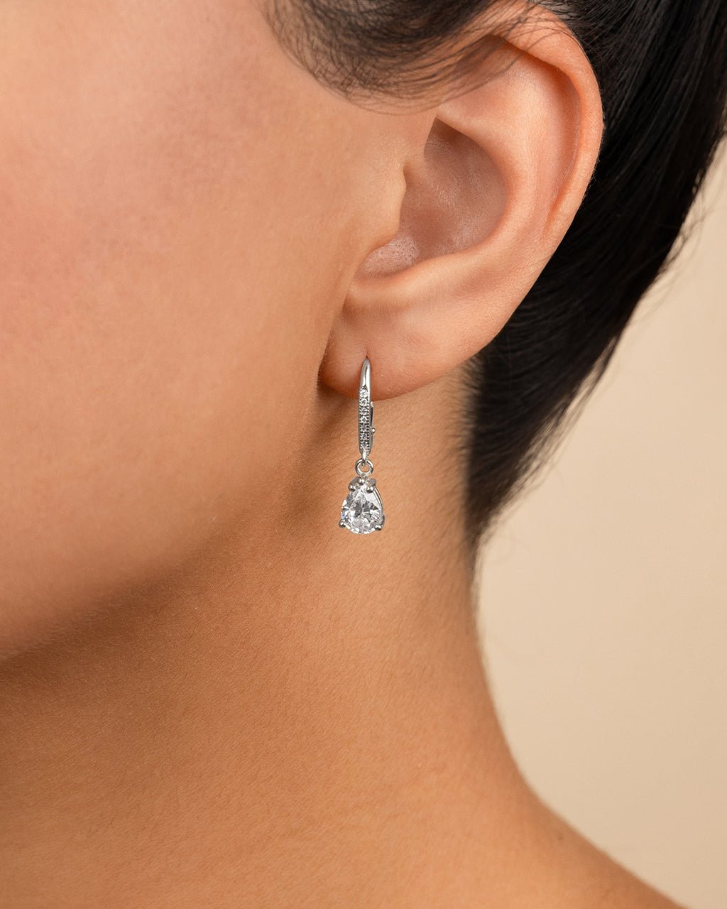 Sterling Silver Angelica Pear Cut CZ French Clip Earrings - Sterling Forever