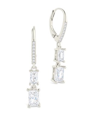Sterling Silver Eulalia Emerald Cut CZ French Clip Earrings