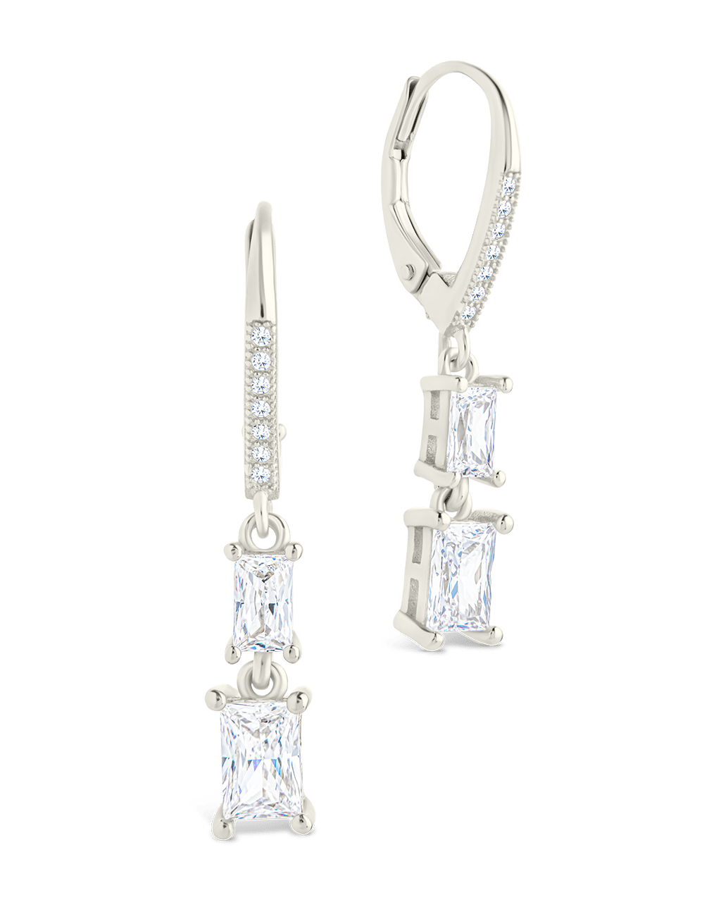Sterling Silver Eulalia Emerald Cut CZ French Clip Earrings - Sterling Forever