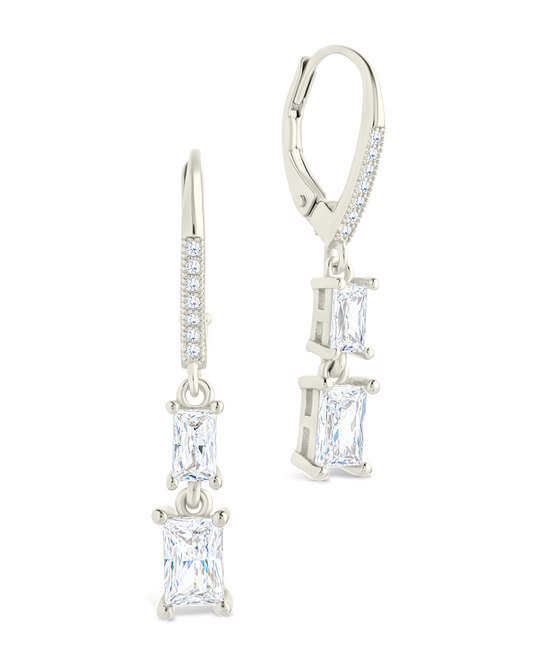 Sterling Silver Eulalia Emerald Cut CZ French Clip Earrings