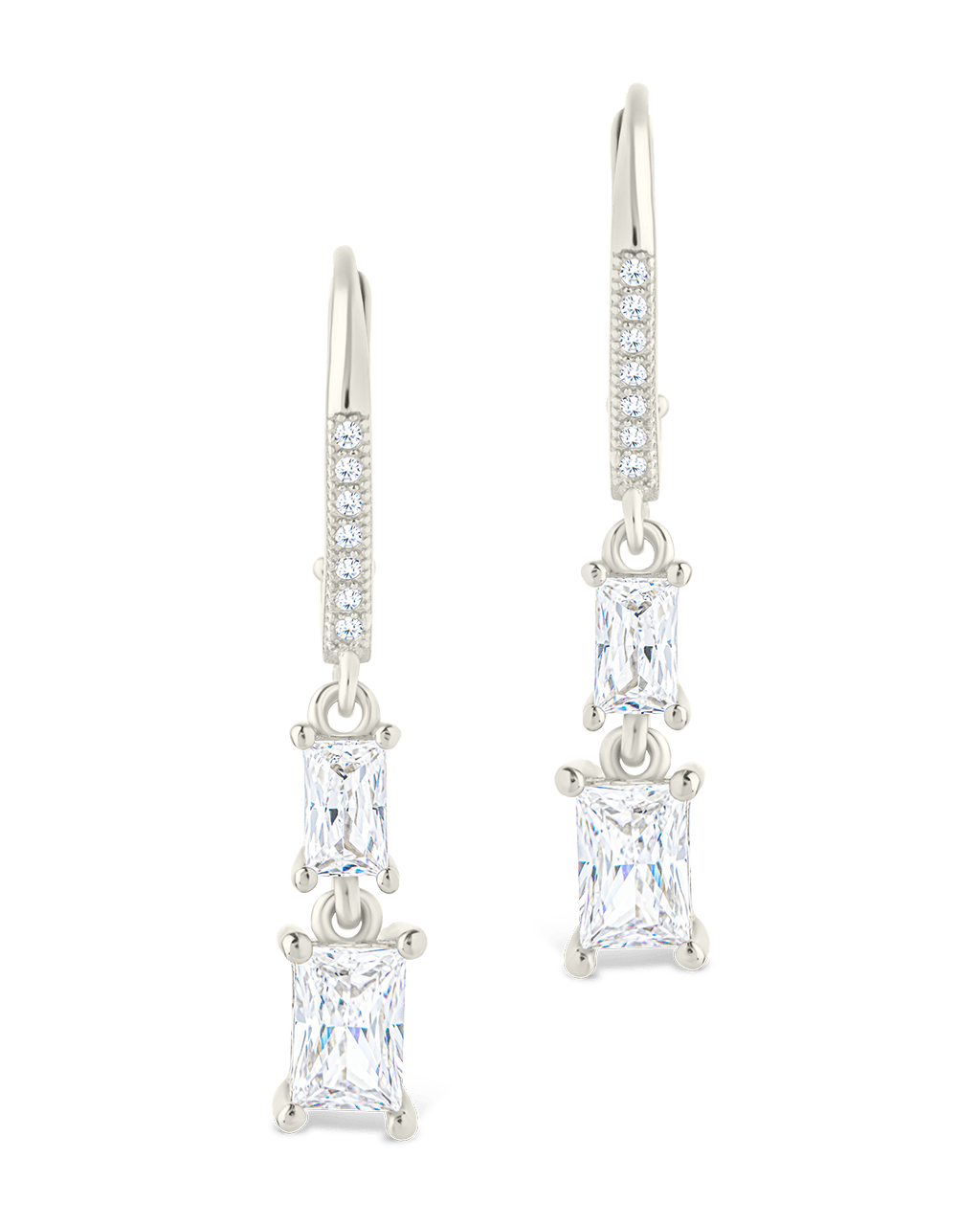 Sterling Silver Eulalia Emerald Cut CZ French Clip Earrings - Sterling Forever