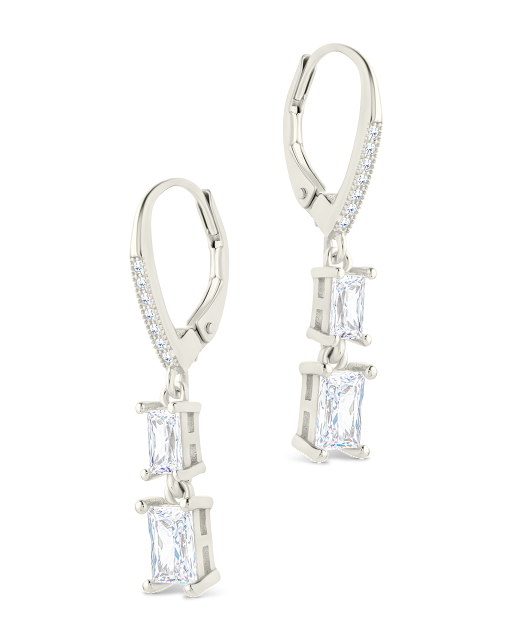 Sterling Silver Eulalia Emerald Cut CZ French Clip Earrings