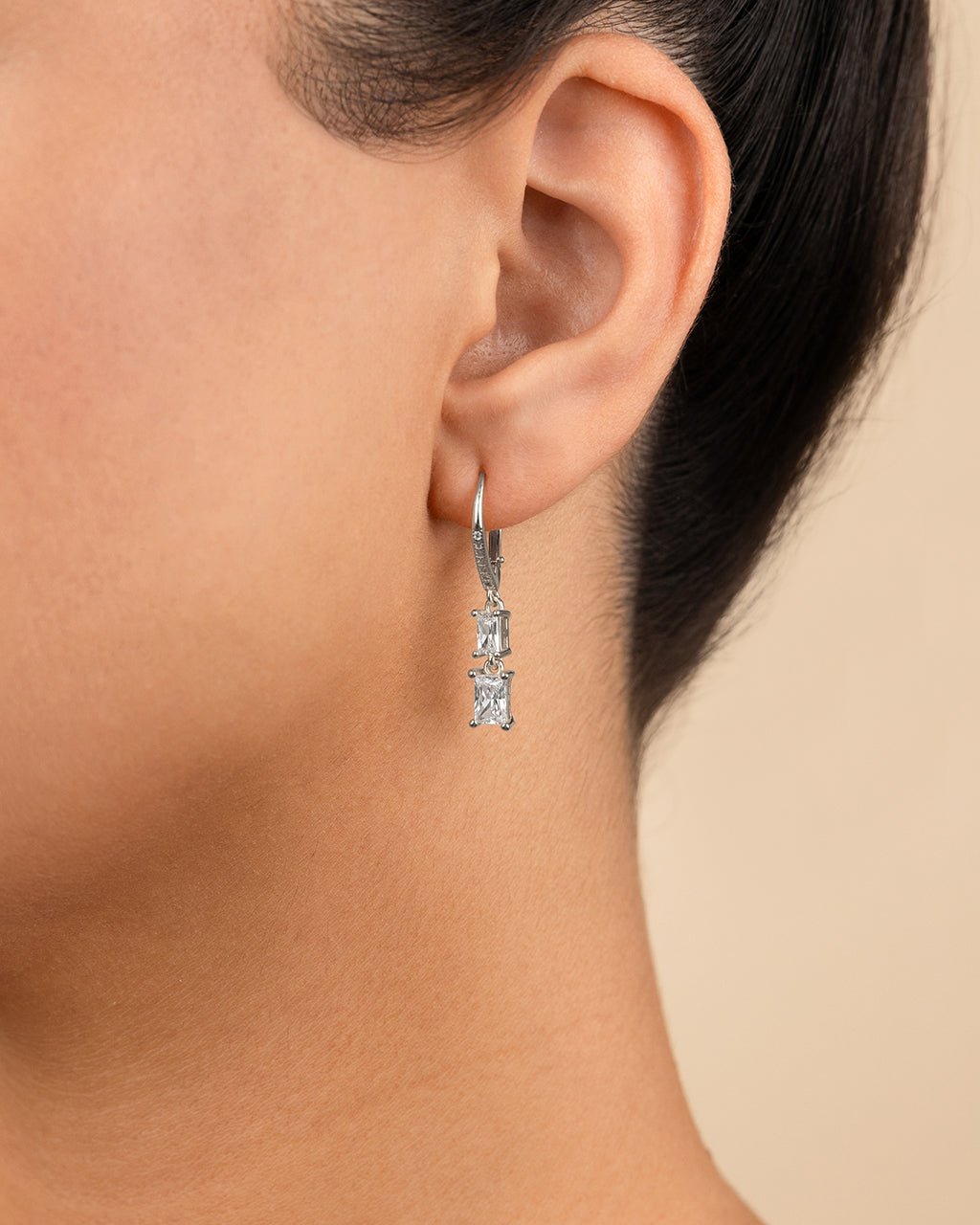 Sterling Silver Eulalia Emerald Cut CZ French Clip Earrings - Sterling Forever