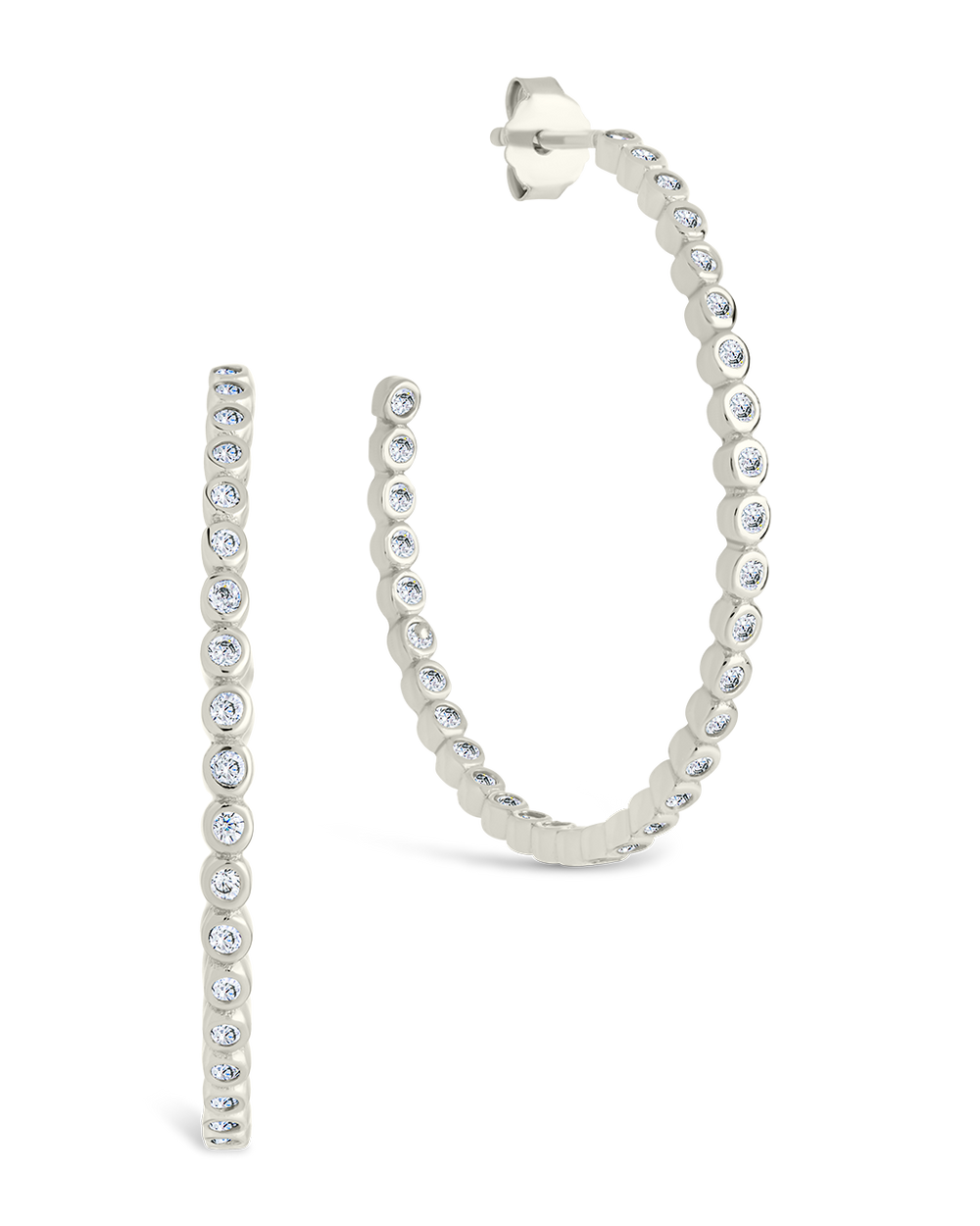 Sterling Silver Bezel Statement Bubble Hoops