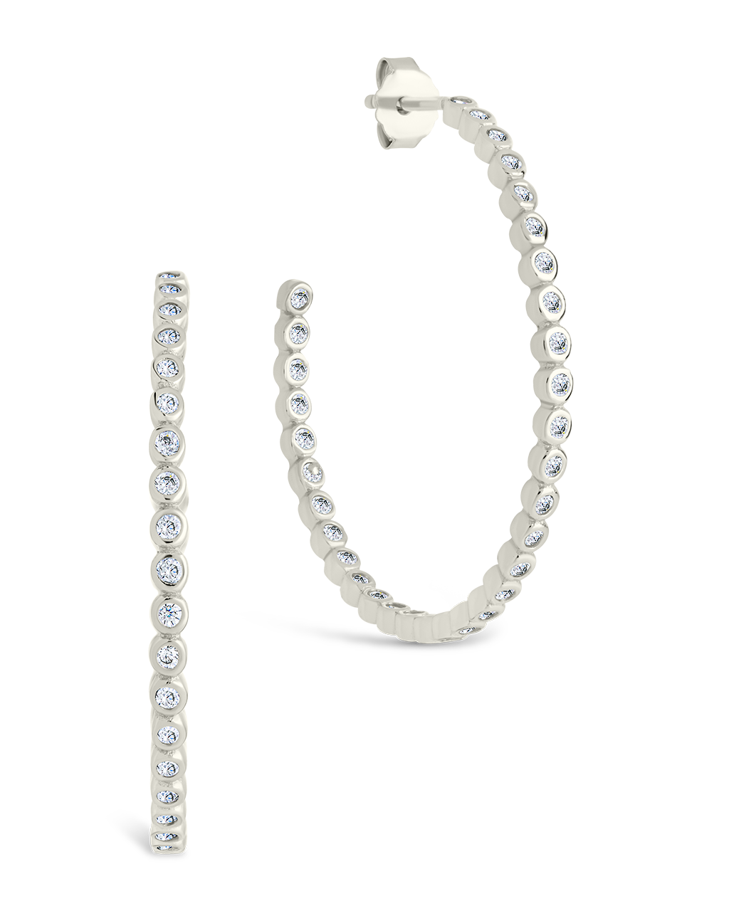 Sterling Silver Bezel Statement Bubble Hoops