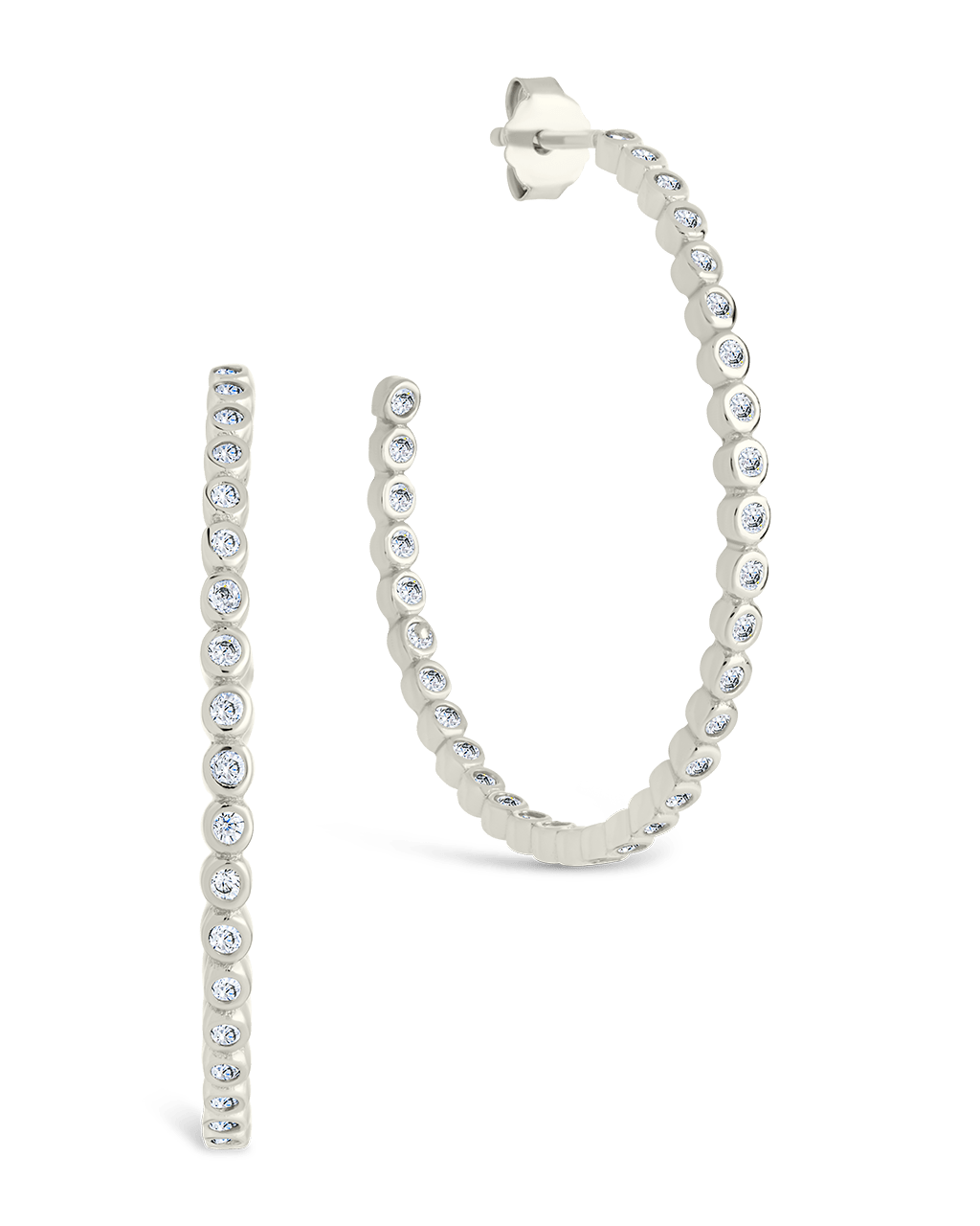 Sterling Silver Bezel Statement Bubble Hoops - Sterling Forever