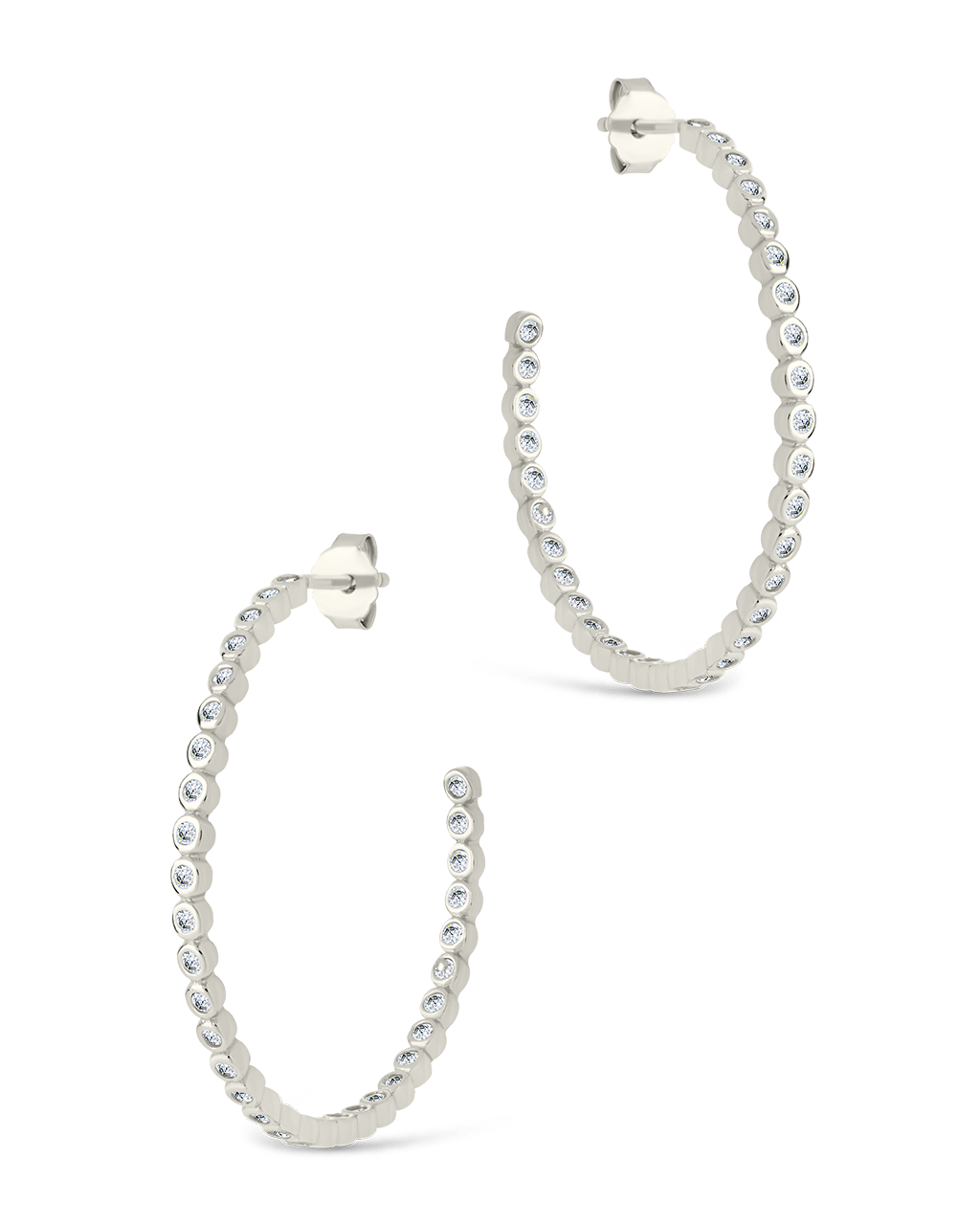 Sterling Silver Bezel Statement Bubble Hoops - Sterling Forever