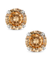 Sterling Silver 7mm Champagne CZ Stud Earrings