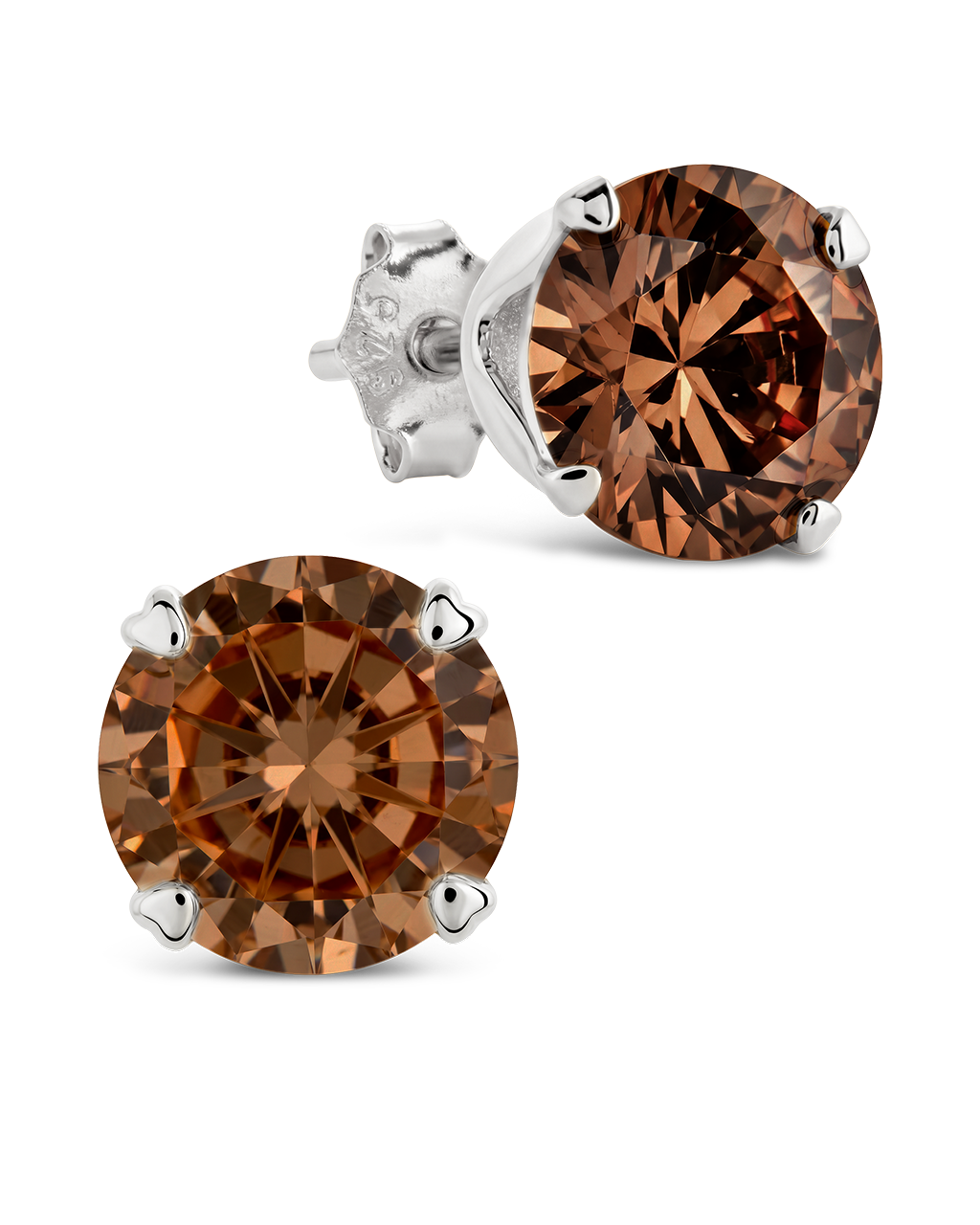 Sterling Silver 7mm Chocolate CZ Stud Earrings