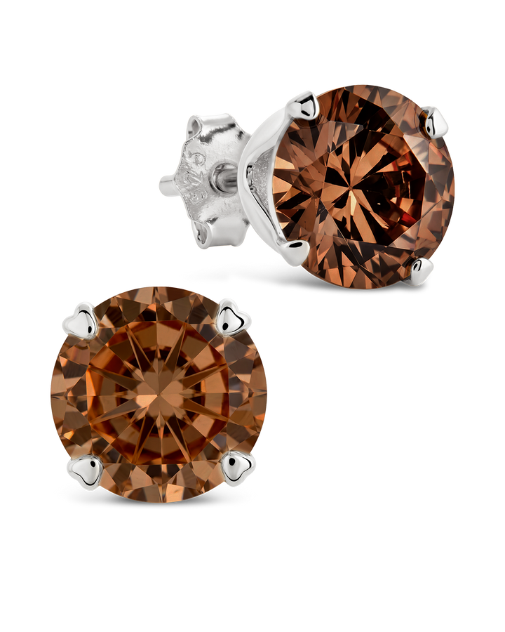Sterling Silver 7mm Chocolate CZ Stud Earrings