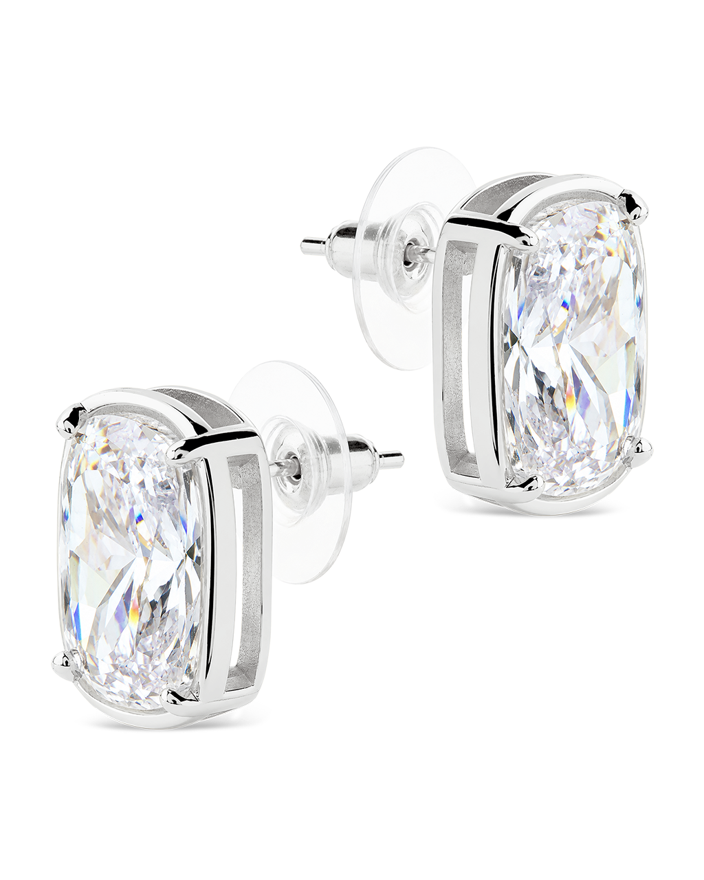 Sterling Silver Elongated Cushion Studs