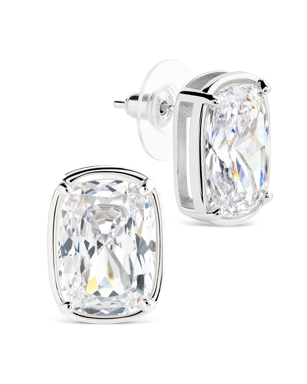 Sterling Silver Elongated Cushion Studs