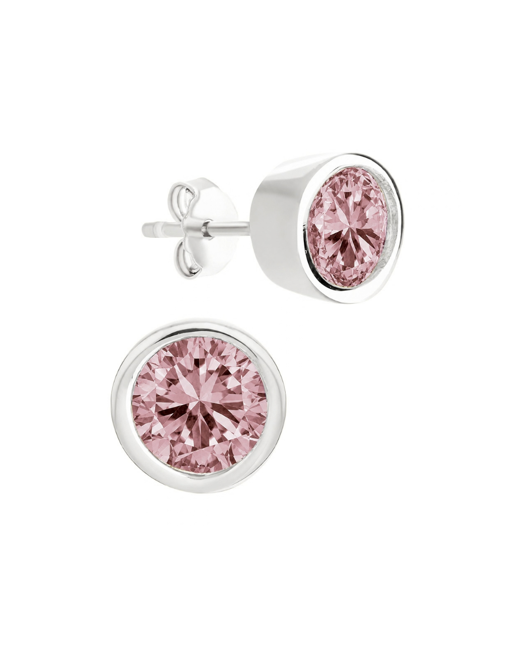 Sterling Silver Helene Pink Sapphire Bezel Stud Earrings
