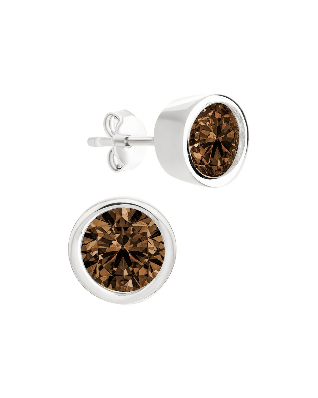 Sterling Silver Helene Chocolate Bezel Stud Earrings