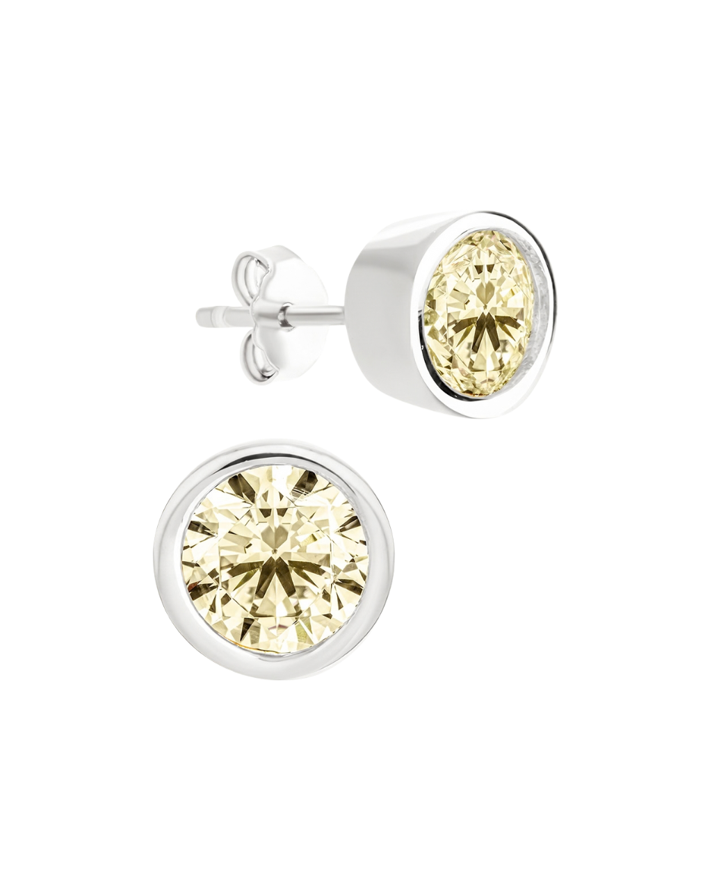 Sterling Silver Helene Light Yellow Bezel Stud Earrings