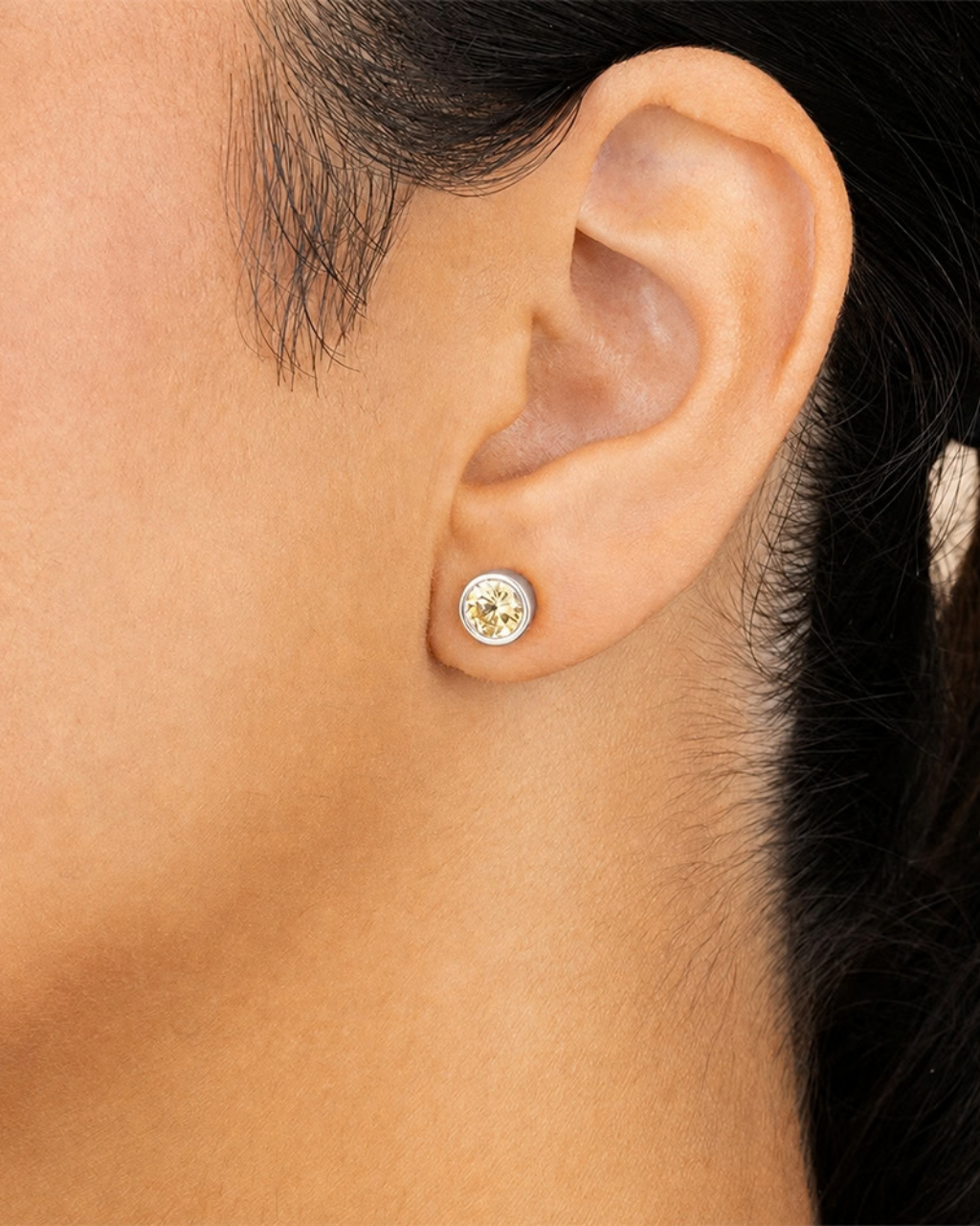 Sterling Silver Helene Light Yellow Bezel Stud Earrings