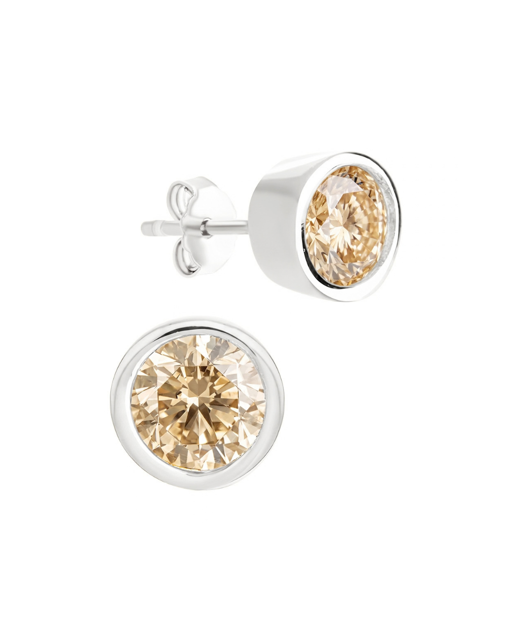 Sterling Silver Helene Champagne Bezel Stud Earrings