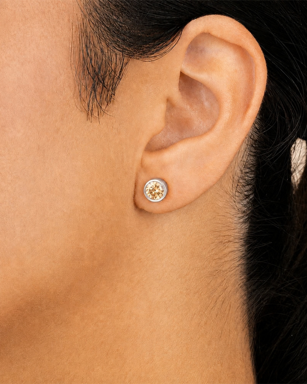 Sterling Silver Helene Champagne Bezel Stud Earrings