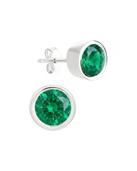 Sterling Silver Helene Emerald Bezel Stud Earrings