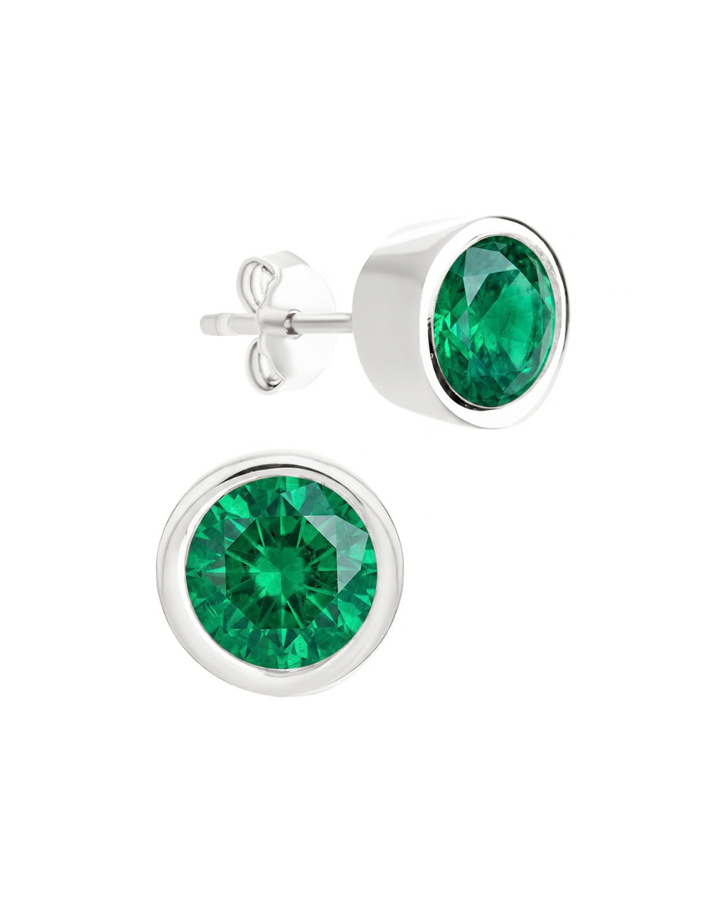 Sterling Silver Helene Emerald Bezel Stud Earrings