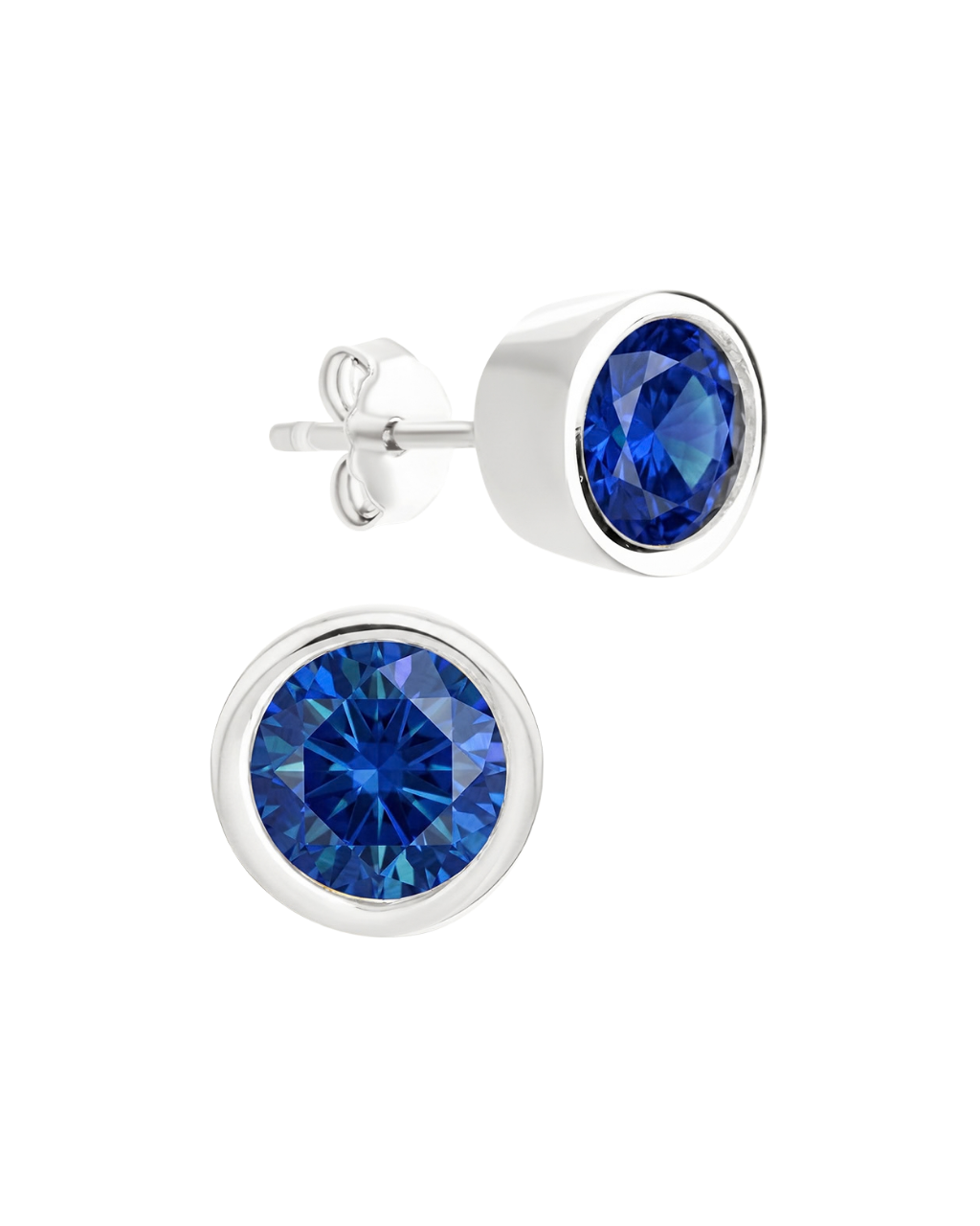 Sterling Silver Helene Sapphire Bezel Stud Earrings