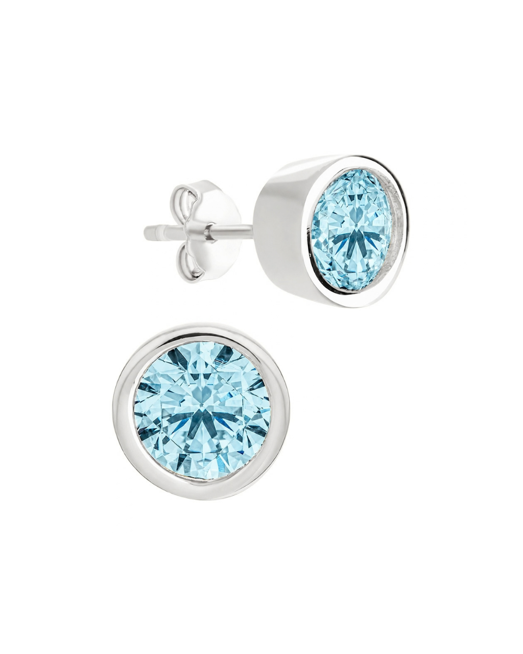 Sterling Silver Helene Aquamarine Bezel Stud Earrings