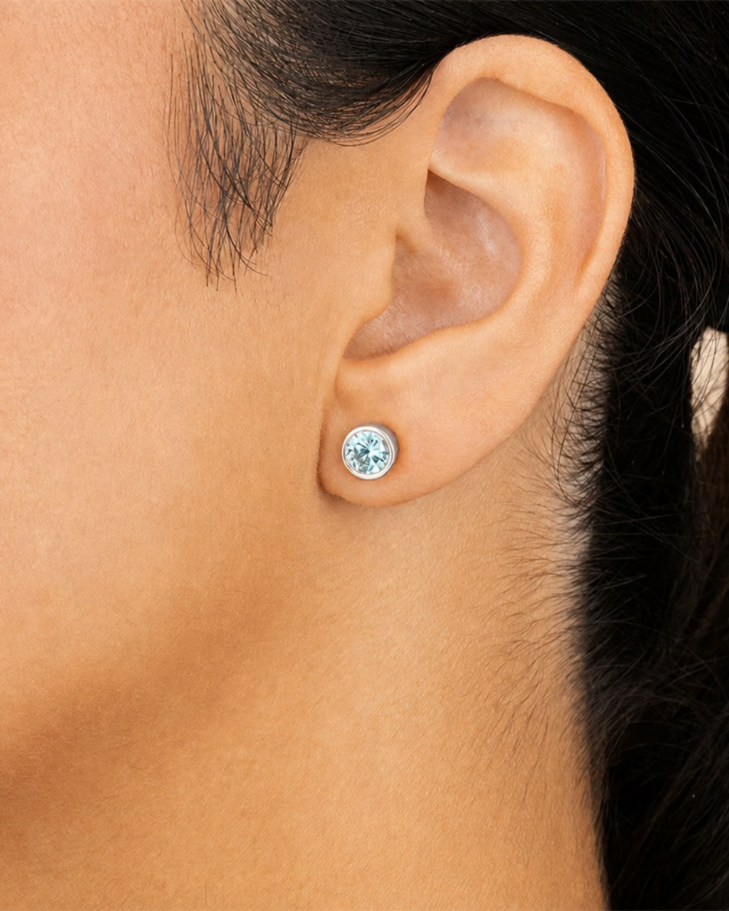 Sterling Silver Helene Aquamarine Bezel Stud Earrings